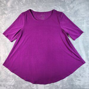 Chicos the Ultimate Tee 0 Purple Liquid Knit Slinky Round Hem Resort Beach Cruis